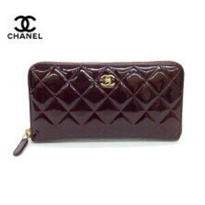 CHANEL Vernis Leather Wallet Zip Around Long Bordeaux Coco Mark
